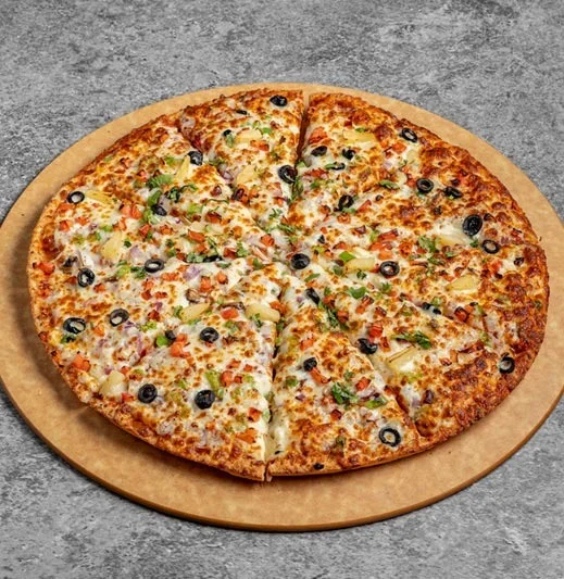 Spicy paneer tikka pizza topped with 100% Canadian mozzarella at Lava Pizza YYC Calgary