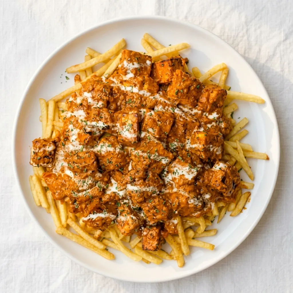 Paneer Tikka Fries at Lava Pizza YYC Calgary — loaded fries topped with marinated paneer tikka